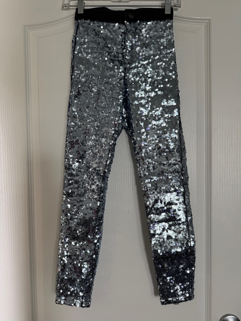 Women’s Topshop Silver Sequin Skinny Jeans Sz 25.